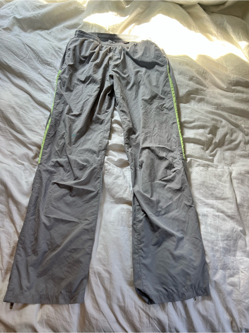 Nike Women’s S Dri-FIT Microfibre Running Pants Gray Neon Zip Leg 405332-008